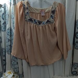 Flying Tomato Blush Blouse with Blue Embroidery
